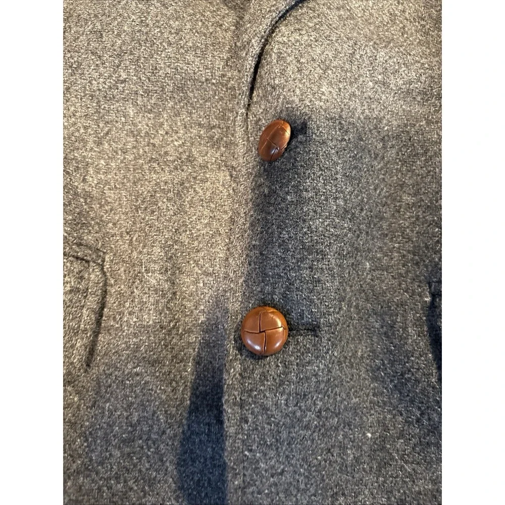 Austin Hill Mens Brown Wool Tweed Blazer Sport Coat Leather Buttons Made in USA
